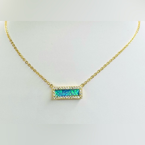 GORGEOUS BLUE & GREEN OPAL ON 14K GOLD & STERLING SILVER NECKLACE - Picture 1 of 4